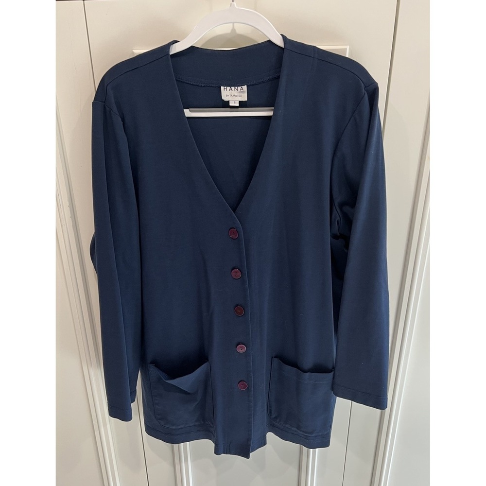 Vintage Hana By Tamotsu Navy Cardigan Size 1‎ Button Up Lagenlook Y2K 80s 90s